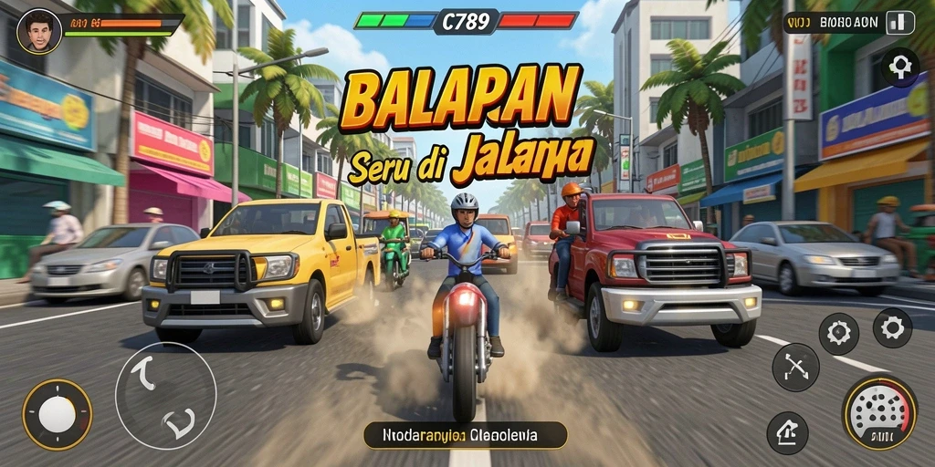 Tampilan gameplay C789 yang penuh aksi di trek balapan.