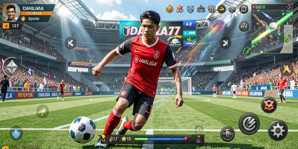 Screenshot dari gameplay DAHLIA77 dengan aksi olahraga yang intens.