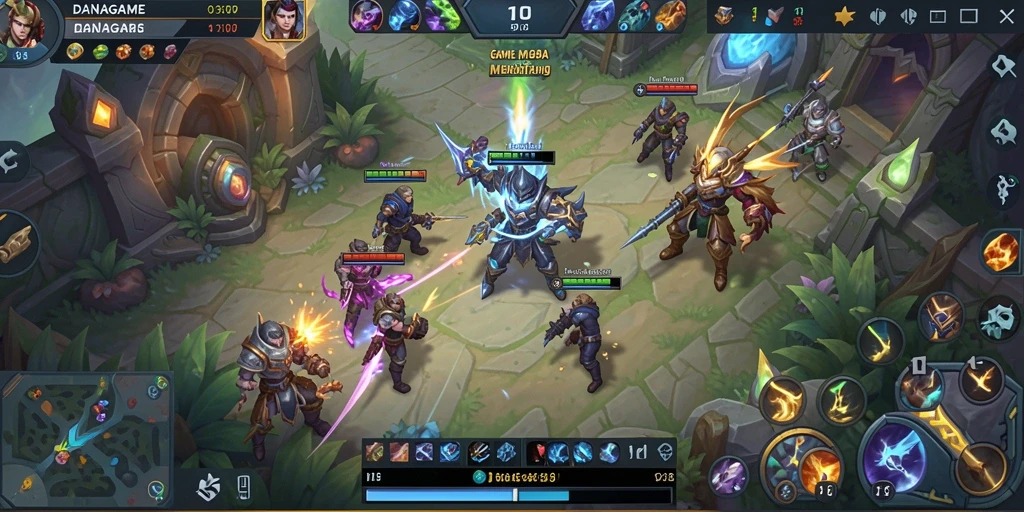 Tampilan layar permainan <strong>DANAGAME</strong> dengan karakter yang sedang bertarung.