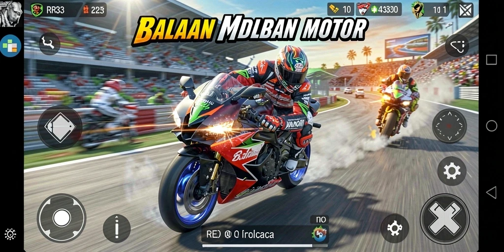 Gambaran gameplay RR33 dengan balapan motor yang mendebarkan.