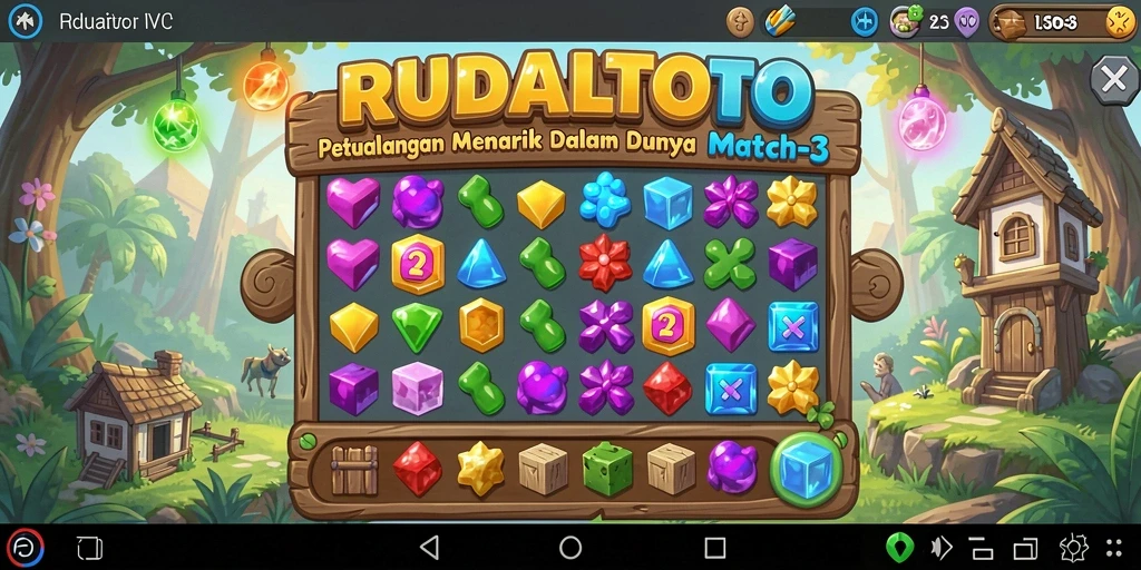 Tampilan gameplay RUDALTOTO yang seru dan penuh warna dalam kategori Match-3.
