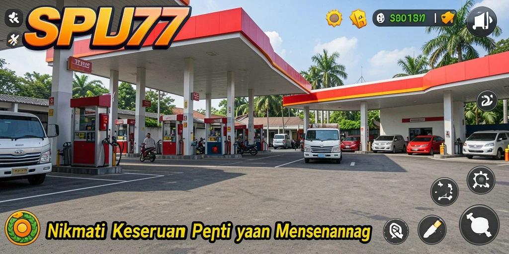 Tampilan gameplay SPBU77 yang penuh warna dan dinamis.