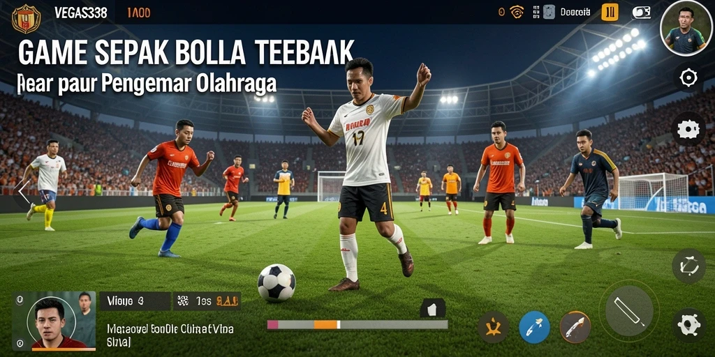 Screenshot utama dari gameplay seru VEGAS338, menunjukkan aksi sepak bola yang intens.